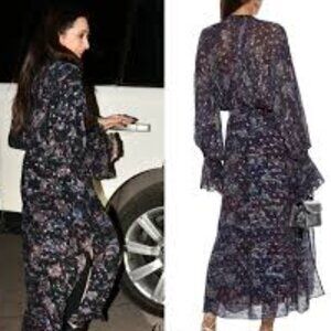 IRO Skage Gathered Printed Fil Coupé Georgette Midi Dress EU 36/ US 4